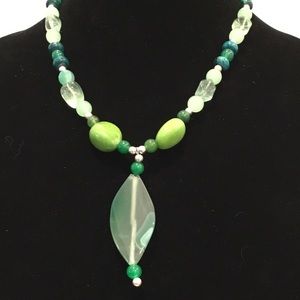 Green gemstone and bead necklace